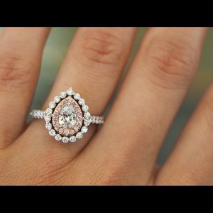 Brand new Pear shape Diamond Halo Engagement ring 18K white and rose gold